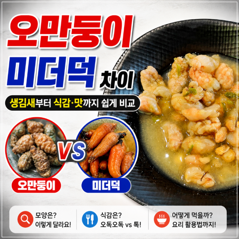 오만둥이 미더덕 차이｜생김새부터 식감·맛까지 쉽게 비교