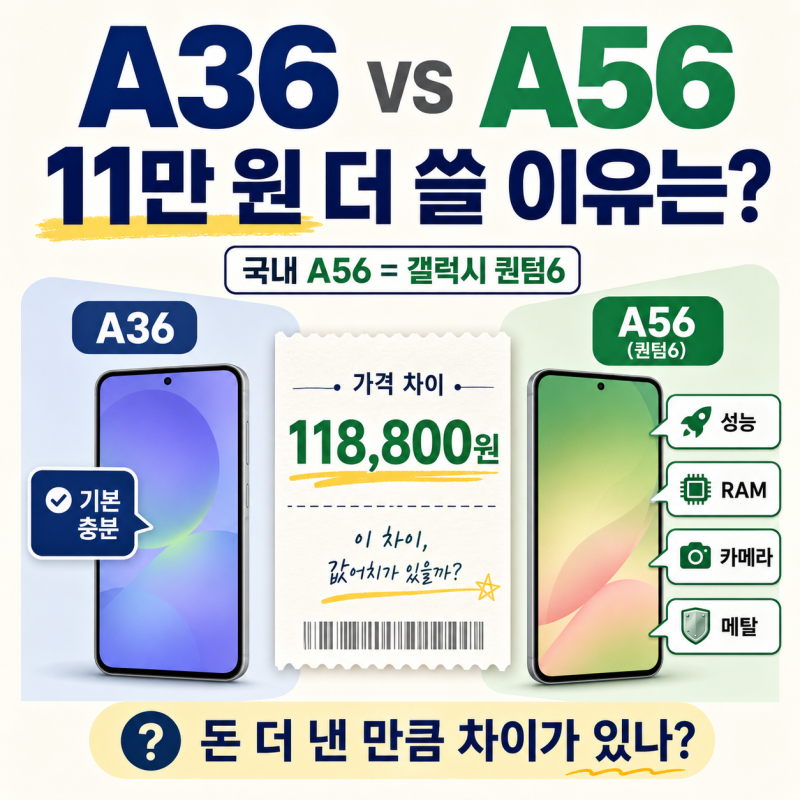 갤럭시 A36 A56 비교, 더 비싼 A56에 돈 쓸 이유는 무엇일까?