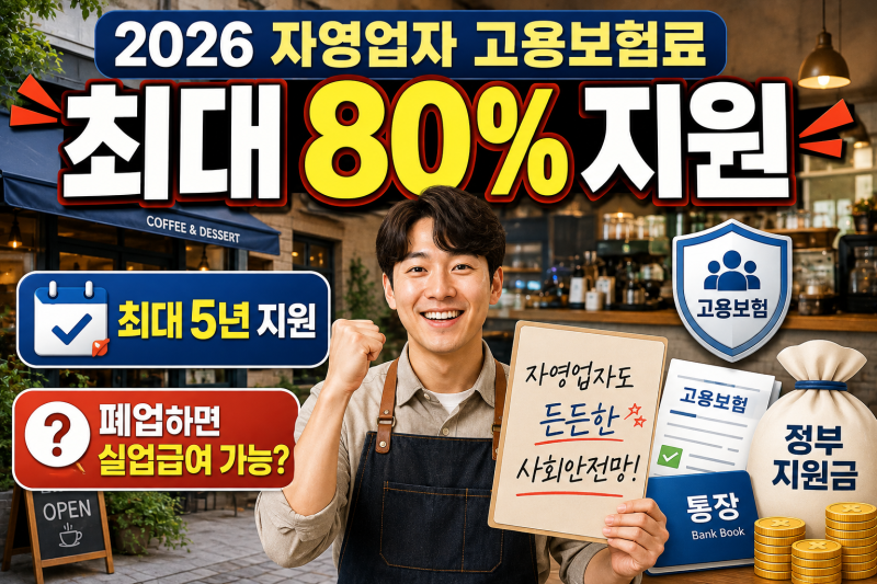 2026 자영업자 고용보험료 지원조건 총정리｜보험료 최대 80%, 5년 지원