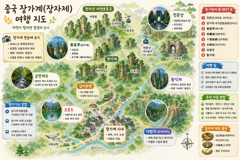 중국 장가계(장자제) 여행 지도 및 가볼만한 곳