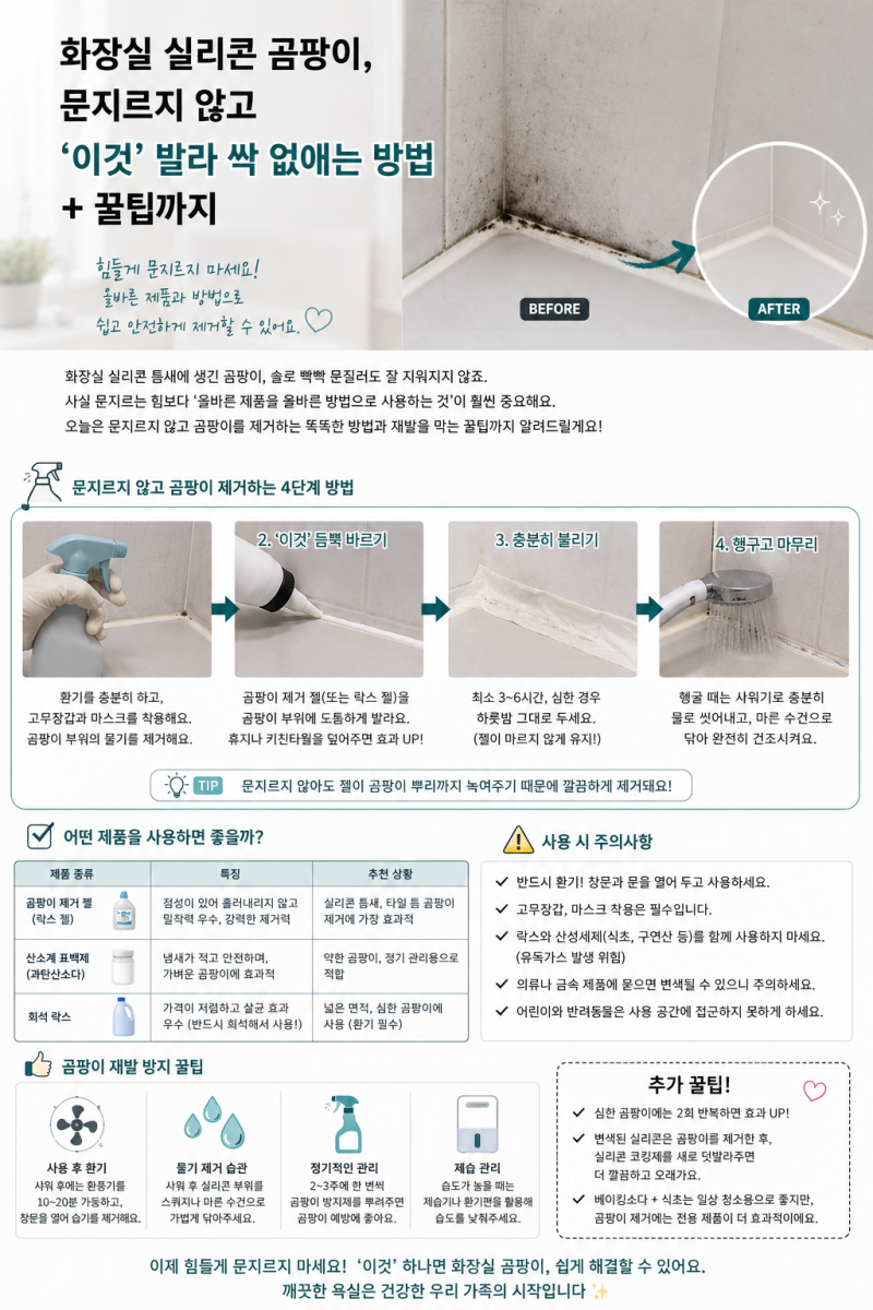 화장실 실리콘 곰팡이, 문지르지 않고 ‘이것’ 발라 없애는 법!!+@ 꿀팁까지~ 필독하세요!!