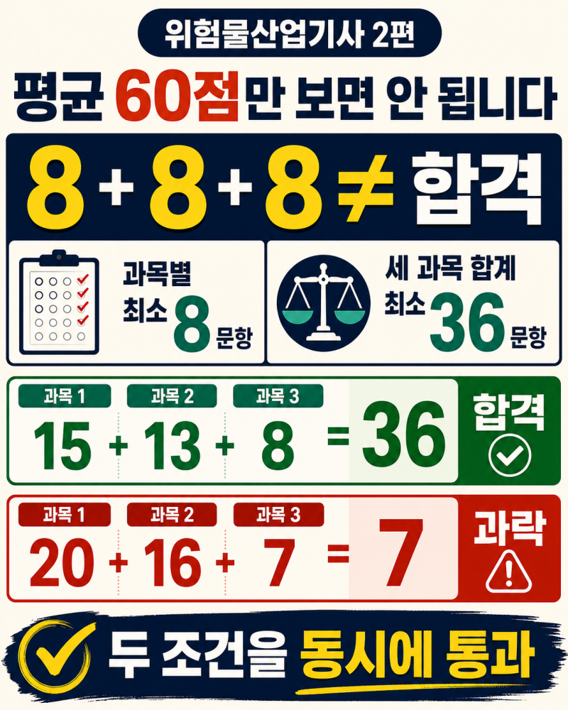 위험물산업기사 필기는 3과목 60문항, 합격기준과 과락은?
