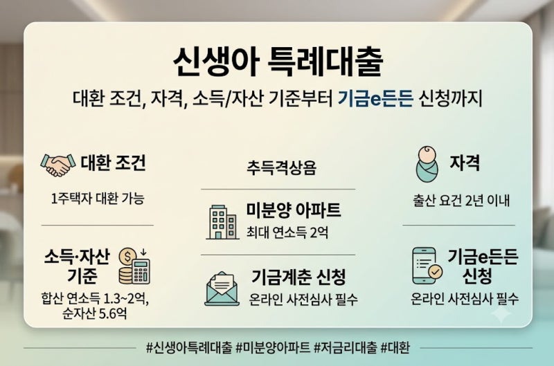 신생아 특례대출 미분양 아파트 총정리: 대환 조건, 자격, 소득·자산 기준부터 기금e든든 신....