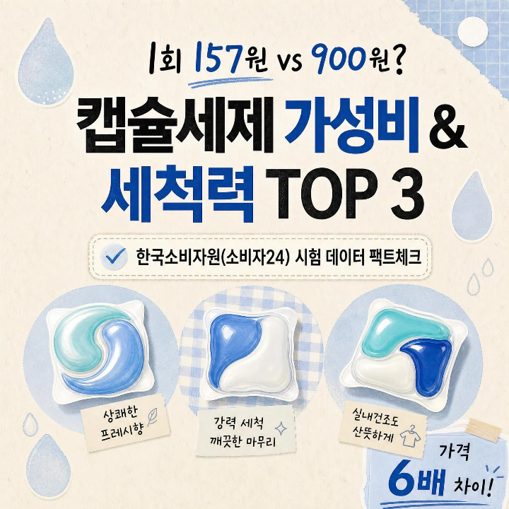 캡슐세제 추천 TOP 3 용량별 세탁비용 비교 가성비 순위&사용방법 총정리