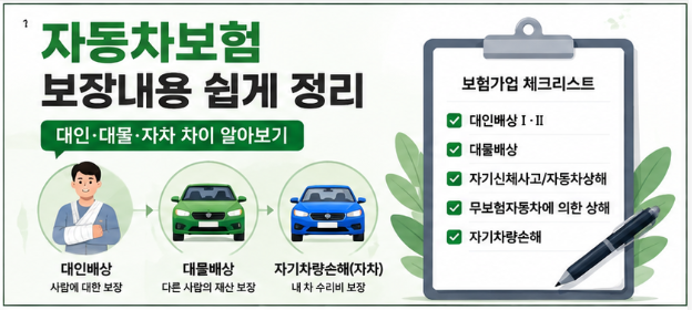 자동차보험 보장내용 쉽게 정리｜대인배상1·2, 대물배상, 자차 차이 알아보기