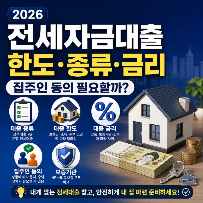 전세자금대출 한도, 종류, 금리｜2026년 최신 총정리(+ 집주인 동의 필요할까?)