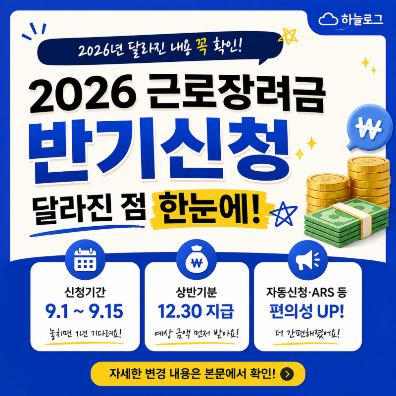 2026 근로장려금 반기신청 9월 1일 시작 대상 지급일 신청방법