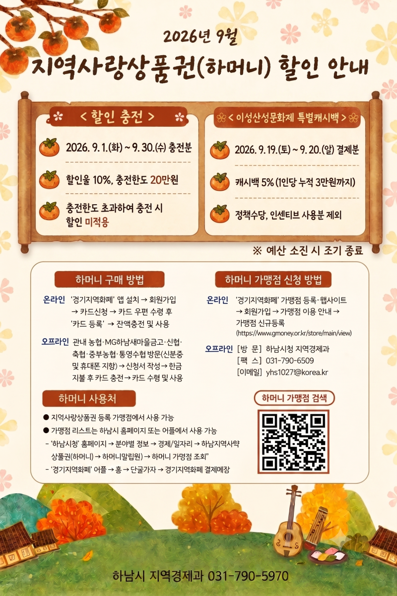 2026년 9월 하머니 10% 할인 충전 & 이성산성문화제 5% 캐시백 혜택 총정리