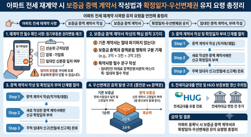 아파트 전세 재계약시 보증금 증액 계약서 작성법과(갱신방법 확정일자·우선변제권 유지 요....