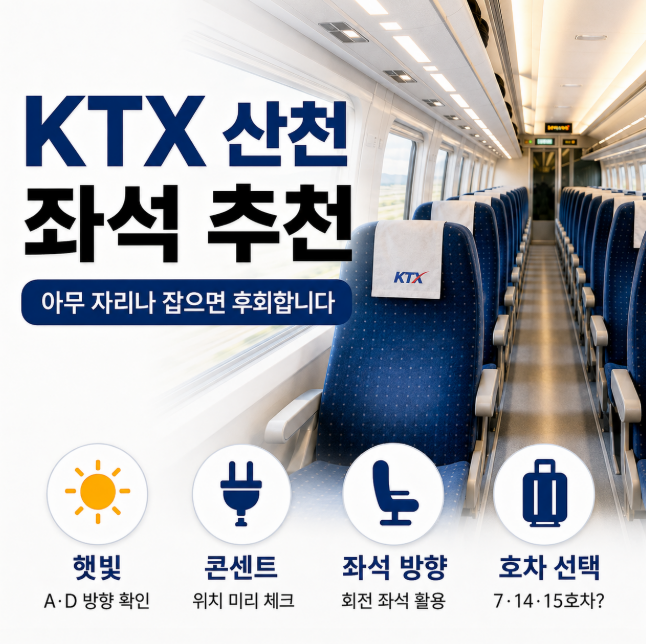 KTX 산천 좌석 추천, 아무 자리나 잡으면 후회합니다…햇빛·콘센트·좌석 방향까지
