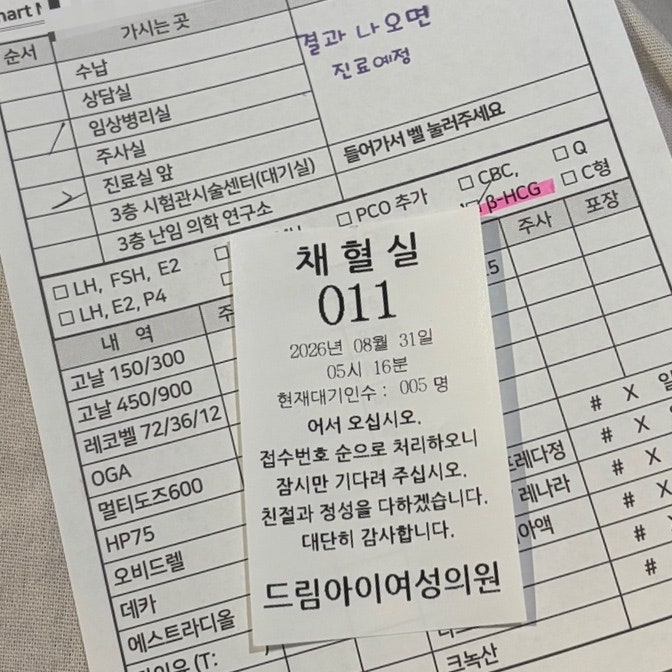 인공수정 1차 종료 증상 기록 피검사 결과 드림아이여성의원