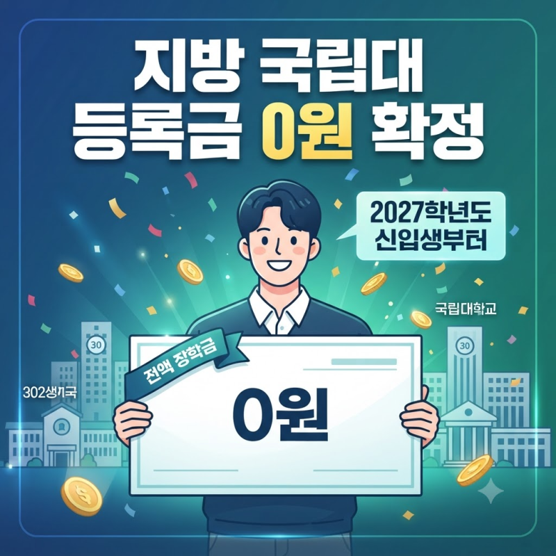 지방 국립대 등록금 0원 확정 "2027학년도 신입생부터" 조건과 제외 대상은?