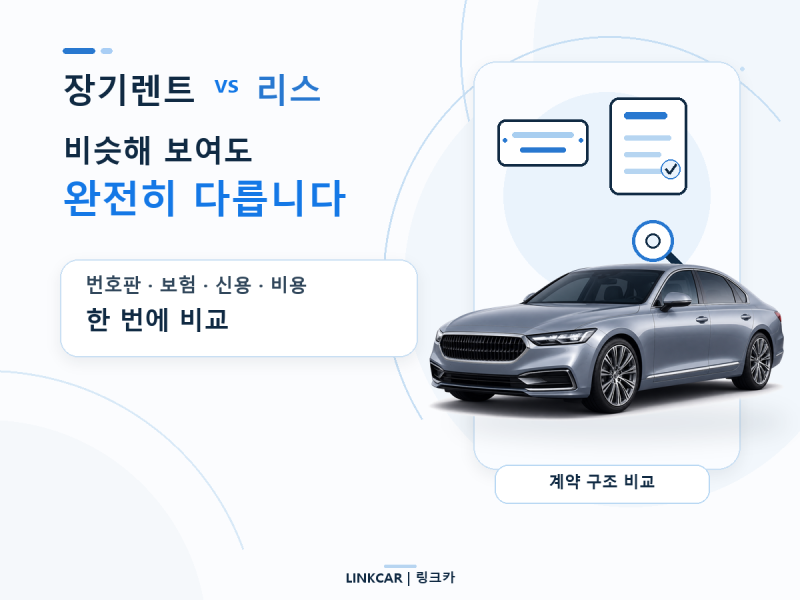 장기렌트 vs 리스 차이 총정리｜번호판·보험·신용·비용 무엇이 다를까?