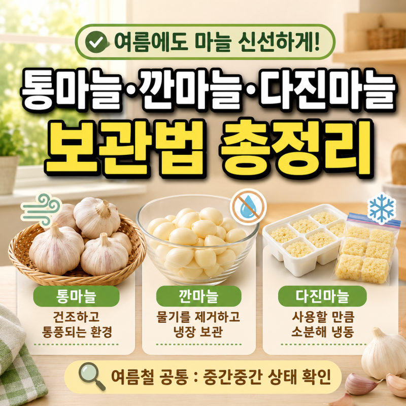 여름 마늘 보관 방법 통마늘 깐마늘 다진마늘 냉장 냉동 보관법