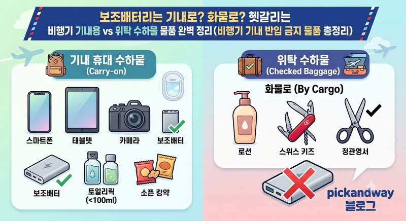 보조배터리는 기내로? 화물로? 헷갈리는 비행기 기내용 vs 위탁 수하물 물품 완벽 정리(비행....