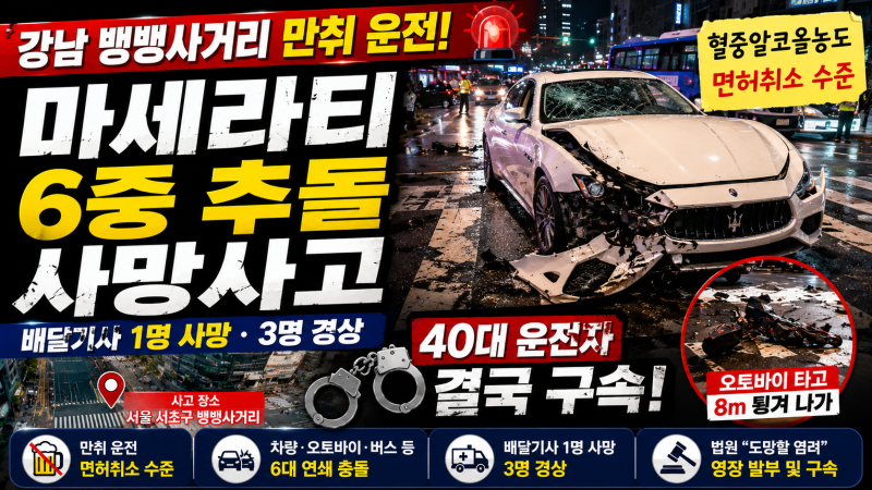 강남 뱅뱅사거리 만취 마세라티 6중 추돌 사망사고｜40대 운전자 결국 구속