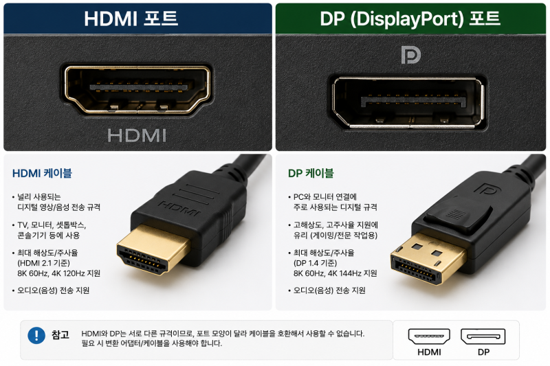 [PC 꿀팁] HDMI와 DP 포트, 도대체 뭐가 다를까? 모니터 케이블의 모든 것과 완벽 선택 가이드