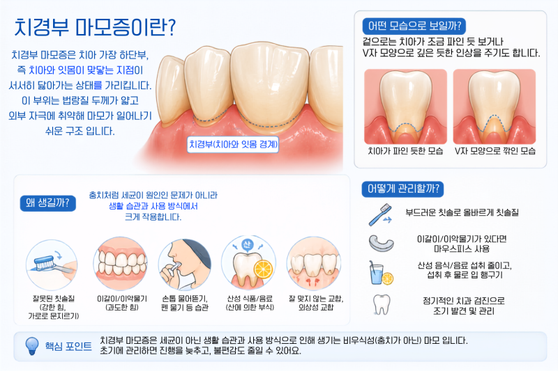 치경부 마모증/찬 물과 찬 바람에 이가 시린경우/잇몸 패임 치료 방법