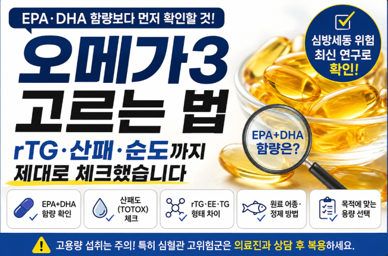오메가3 고르는 법, EPA·DHA 함량만 보면 될까? rTG·산패·순도까지 확인해봤습니다