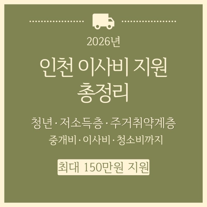 2026 인천 이사비 지원 총정리 | 청년·저소득층·귀농인·전세사기 피해자 최대 150만원