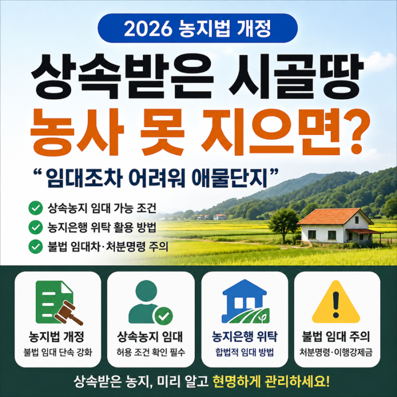 상속받은 시골땅 농사 못 지으면? 2026 농지법 개정·임대·농지은행 위탁 쉽게 정리