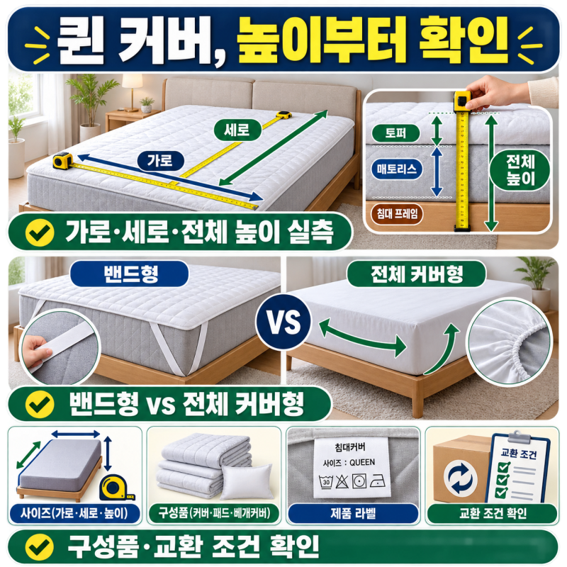 퀸 침구세트인데 매트리스 커버가 자꾸 벗겨진다면? 가로·세로보다 높이부터 볼 이유