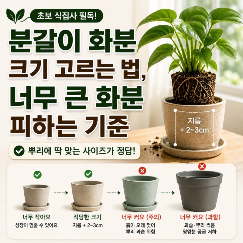 분갈이 화분 크기 고르는 법, 너무 큰 화분 피하는 기준