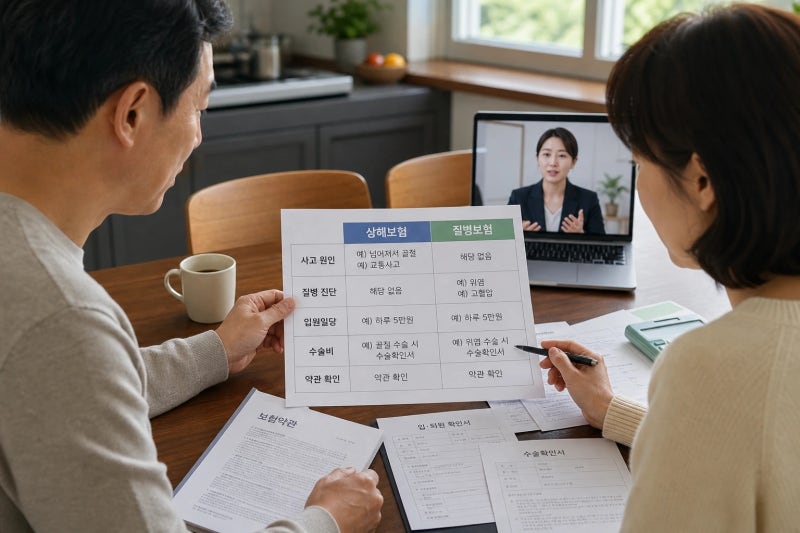 상해보험과 질병보험 차이｜입원·수술 보장 확인하는 법 2026