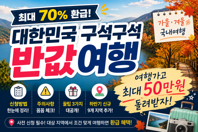 최대 70% 환급 대한민국 구석구석 반값여행 ( 신청방법, 주의사항, 꿀팁 )
