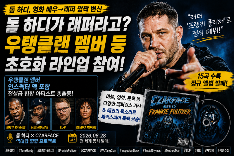 “톰 하디가 래퍼라고?” 영화배우→래퍼 깜짝 변신…우탱클랜 멤버까지 참여