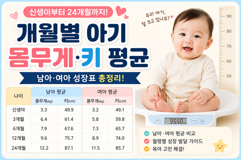 개월별 아기 몸무게 키 평균 총정리! 신생아부터 24개월 성장표