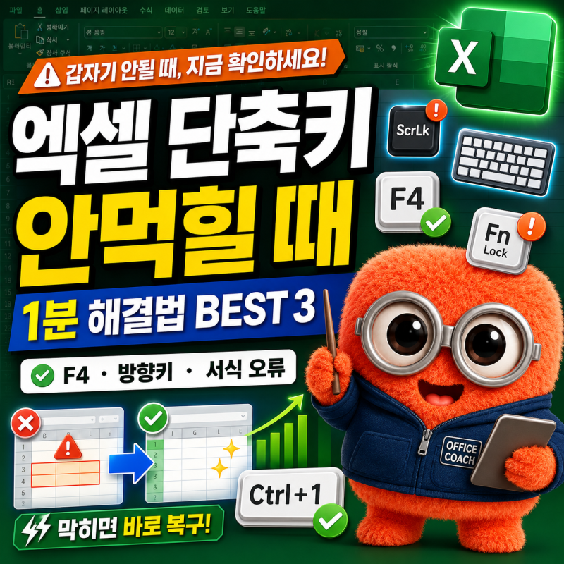 엑셀 단축키 안먹힐 때 1분 해결법 BEST 3 (F4·방향키·서식 오류 완벽 해결)