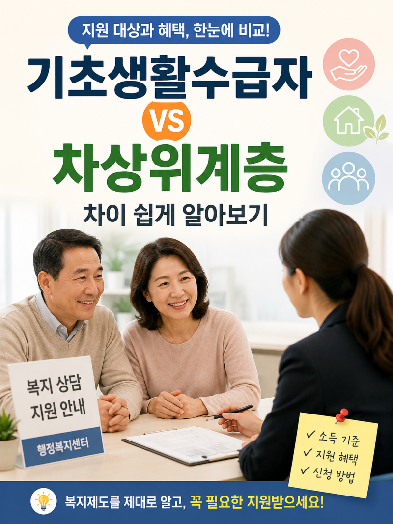 기초생활수급자와 차상위계층 차이 쉽게 알아보기｜지원 대상과 혜택은 어떻게 다를까?