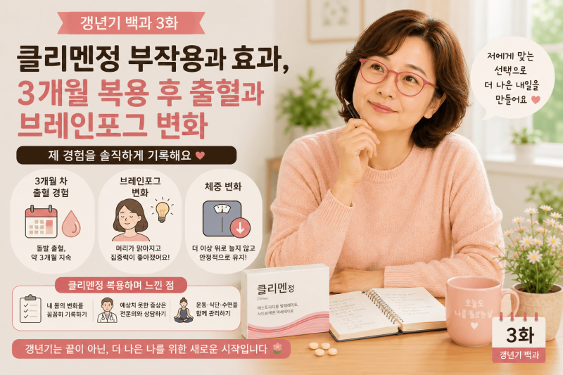 클리멘정 부작용과 효과, 3개월 복용 후 출혈과 브레인포그 변화[갱년기 백과 3화]