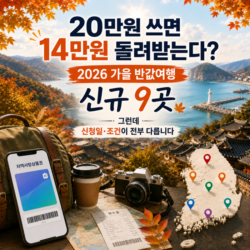 20만원 쓰면 14만원 돌려받는다｜가을 반값여행 9곳, 신청일이 전부 다릅니다