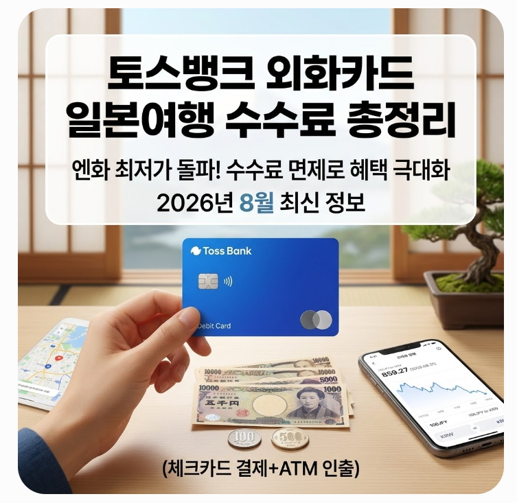 토스뱅크 외화카드로 일본여행, 해외결제·ATM 인출 수수료 총정리 (2026년 8월 기준)