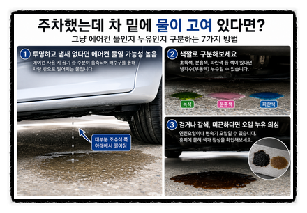 주차했는데 차 밑에 물이 고여 있다면? 그냥 에어컨 물인지 누유인지 구분하는 7가지 방법