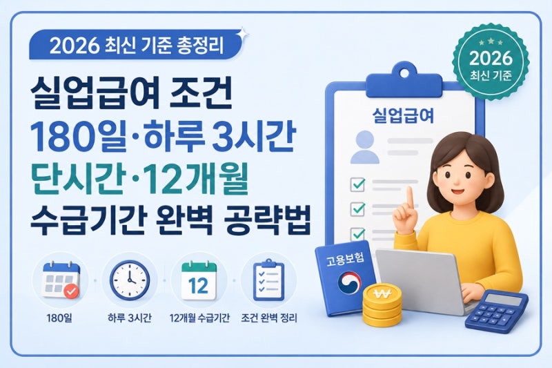실업급여 조건 180일·하루 3시간 단시간·12개월 수급기간 완벽 공략법 (2026 최신 기준 총정리)