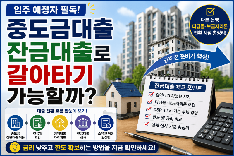 중도금대출 잔금대출로 갈아타기 │ 다른 은행·디딤돌·보금자리론 전환 시점