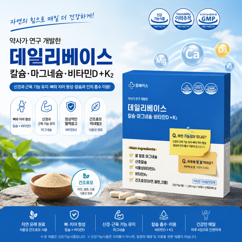 코랄칼슘에 나토균 발효 비타민K2까지, 골다공증 케어 15종 기능성 | 데일리베이스 리뷰 [일산....