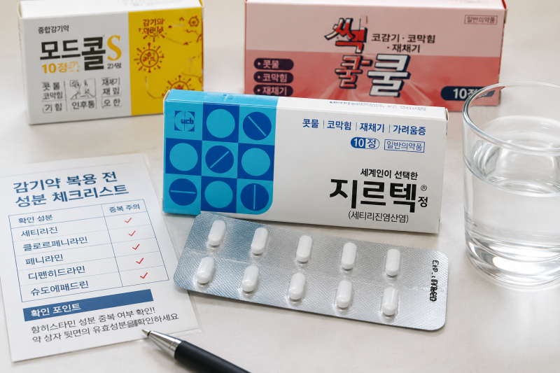 지르텍 먹고 감기약 같이 먹어도 될까? 알러지약 항히스타민 성분 중복 확인