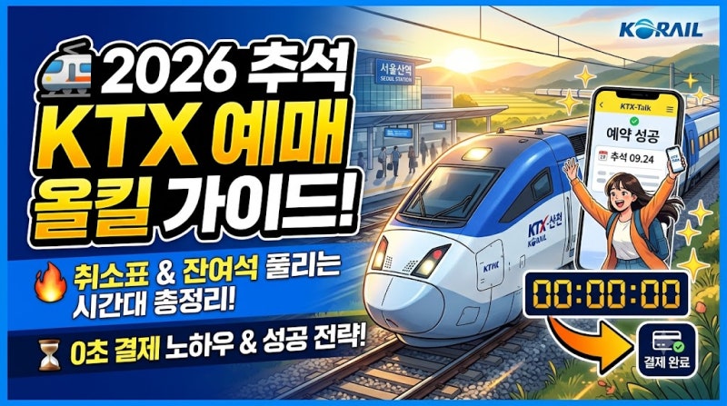 [KTX예매] 2026 추석 KTX 예매 올킬 가이드: 0초 결제 세팅부터 취소표·잔여석 공략 시간대 총정....