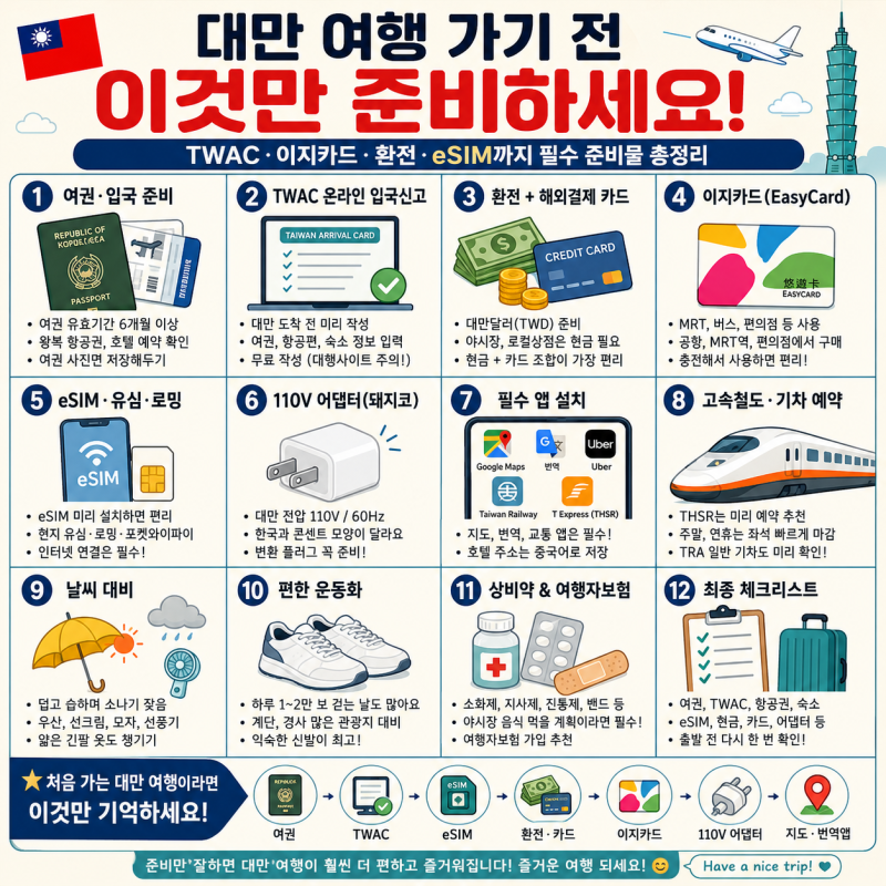 대만여행 가기 전 이것만 준비하세요! TWAC·이지카드·환전·eSIM까지 필수 준비물 총정리