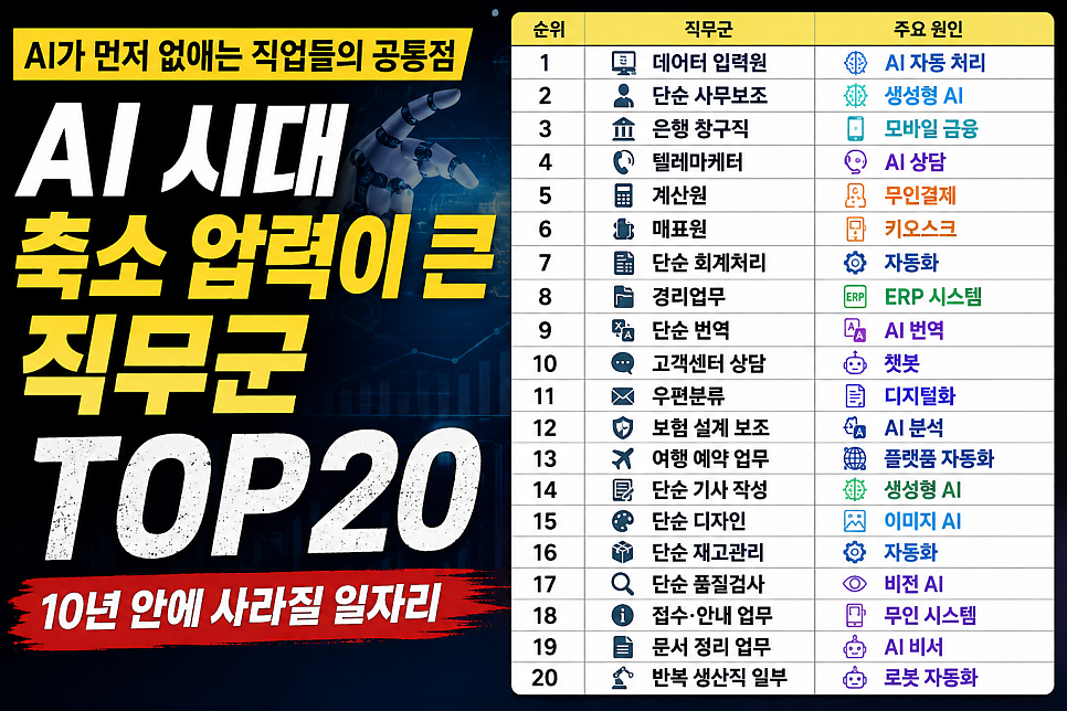 AI시대 먼저 사라질 직업들의 공통점 TOP20 : 사실 더 중요한 것은 직업이 아니라 미래산업입니다