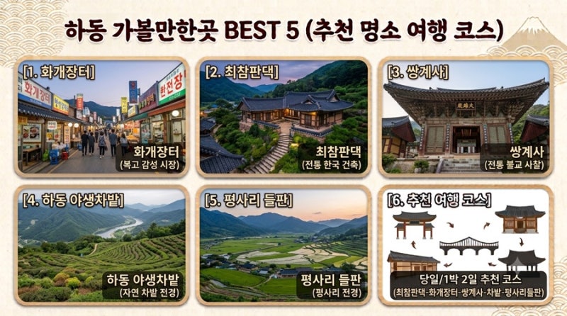 경남 하동 가볼만한곳 총정리 | 화개장터부터 평사리 들판까지
