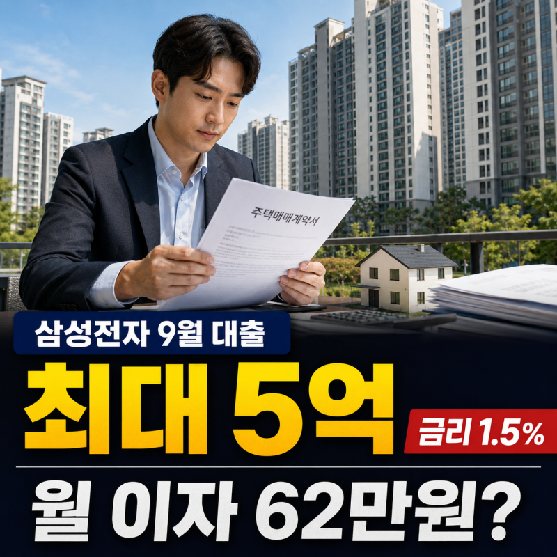 삼성전자 9월부터 5억 대출｜금리 1.5%, 한 달 이자 62만원?