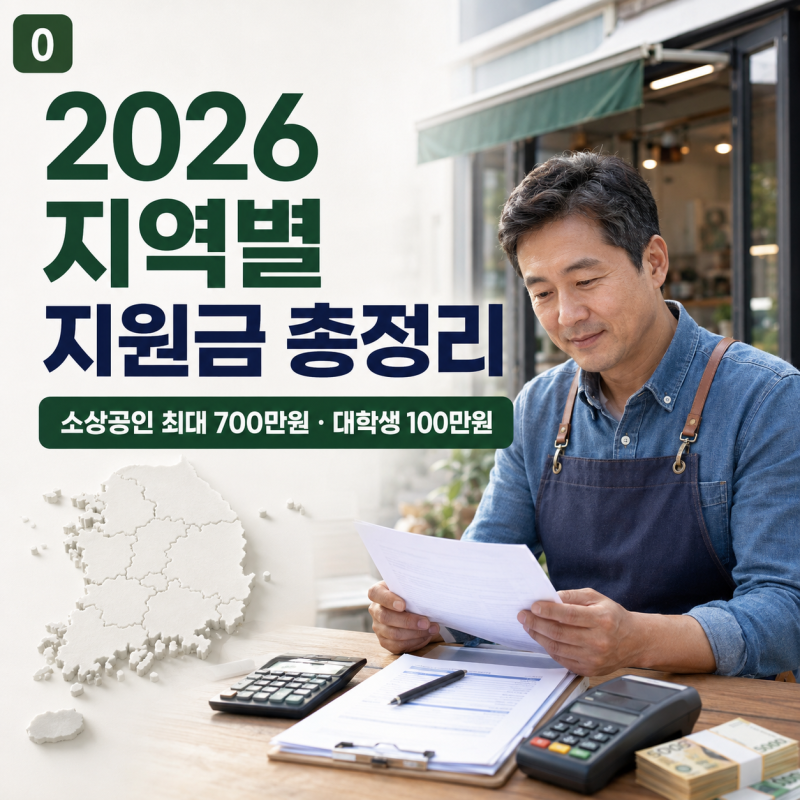 2026년 지역별 지원금 총정리｜소상공인 최대 700만원·대학생 100만원·카드수수료 지원까지