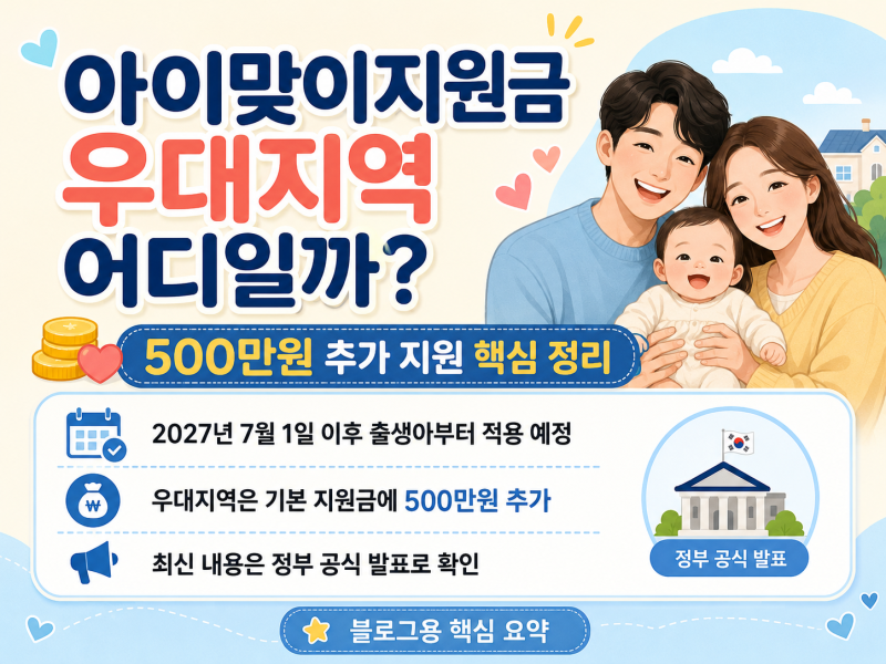 아이맞이지원금 우대지역 어디일까 500만원 추가 지급 조건 총정리