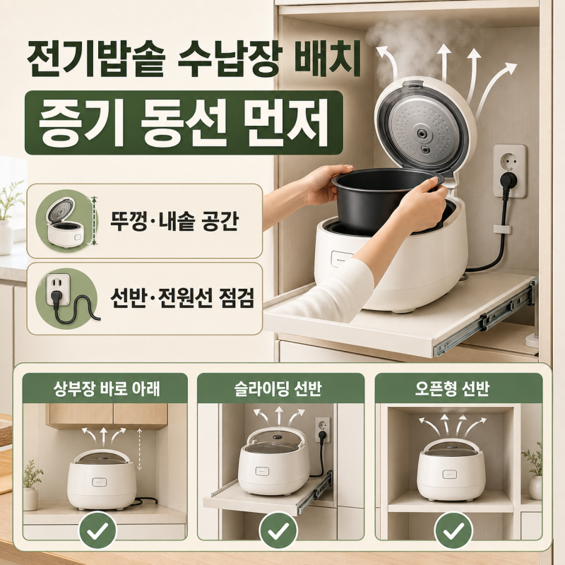 전기밥솥, 수납장 안에 넣어도 될까? 증기 동선부터 보는 주방가전배치