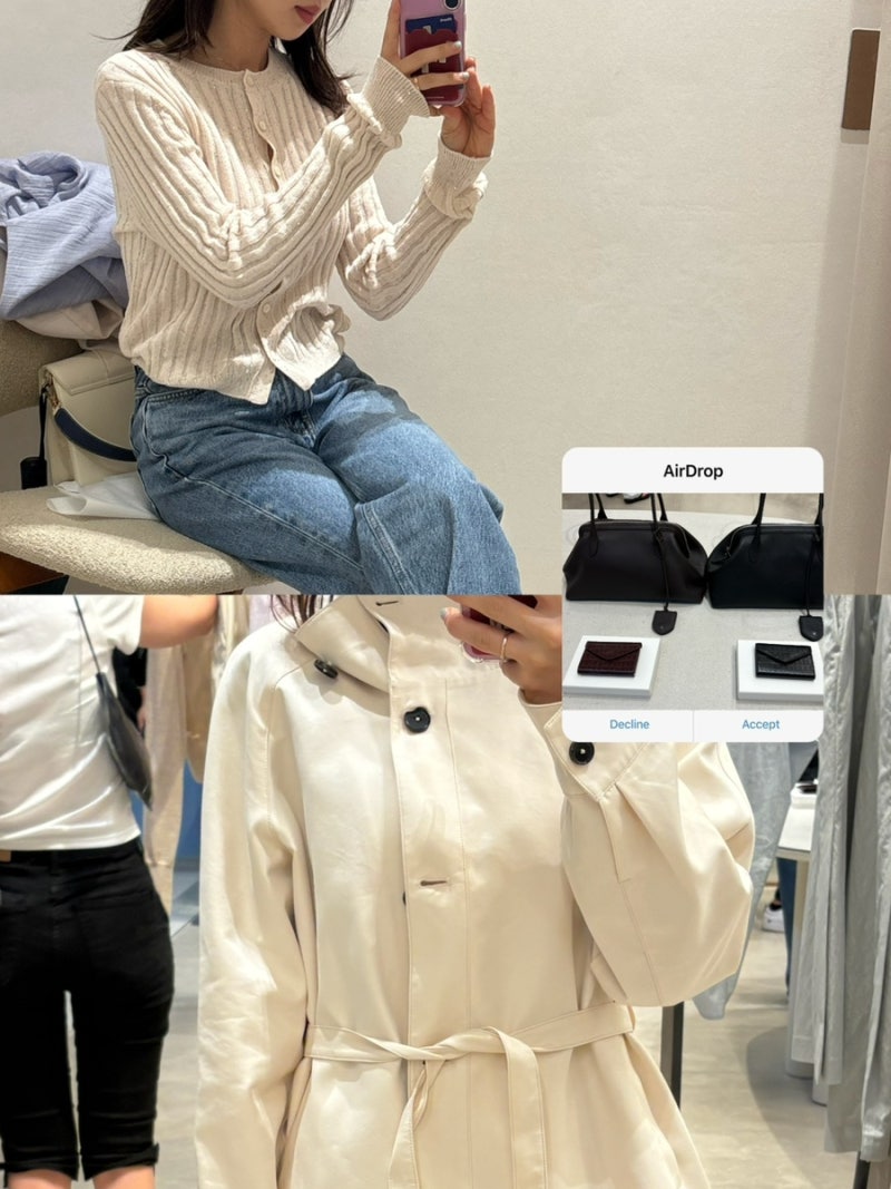 시에 sie 가을 신상 트렌치코트 데님 글리터가디건 피팅 후기 이건 사야해